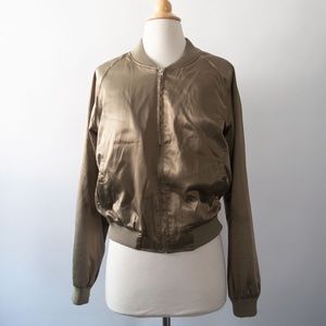 LF Seek The Label Shiny Bomber Jacket in Green/Gold